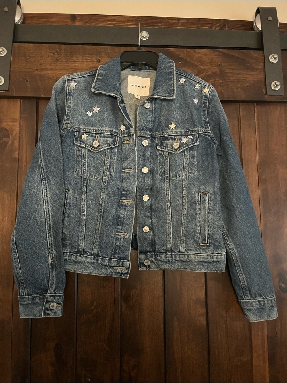 Lucky Brand Medium Blue Denim Jacket with Star Studs